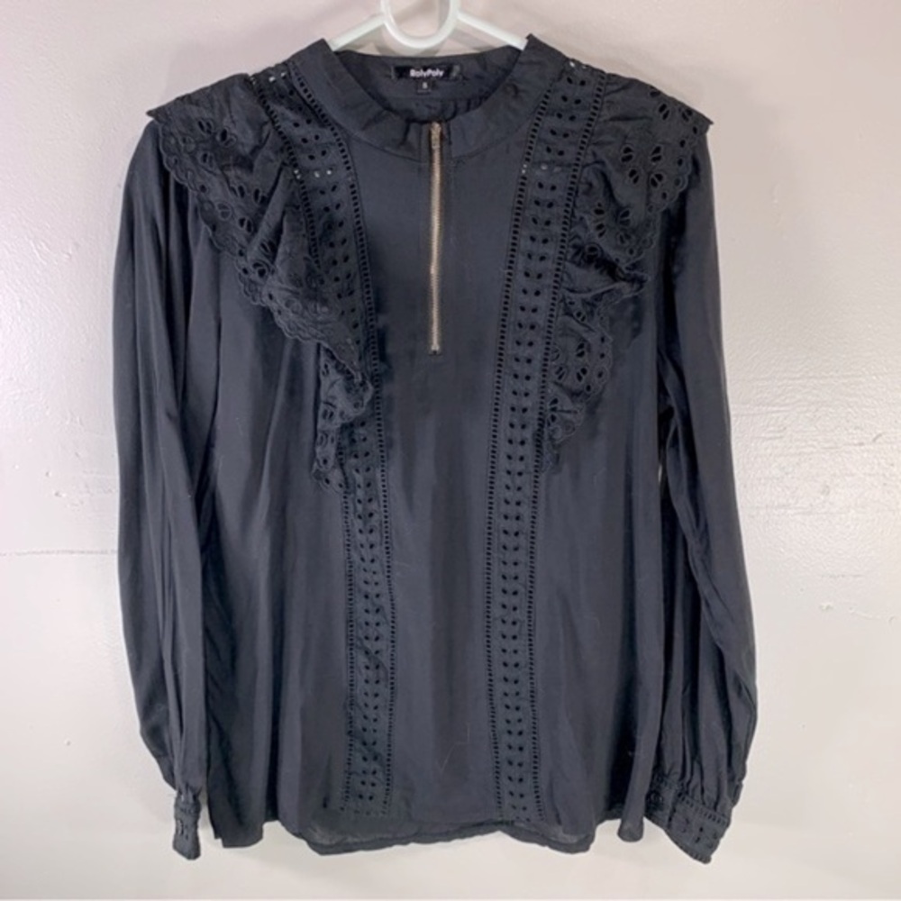 Black lace feminine Gothic long sleeve top romantic grunge Victorian blouse